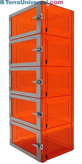 24"W adjust-a-shelf amber acrylic five chamber desiccator cabinet without flowmeter or shelf  |  3950-79D displayed