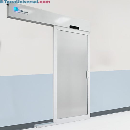 Right sliding, powder coated aluminum door that provides a hands-free entrance into the other room  |  6602-69-PC displayed