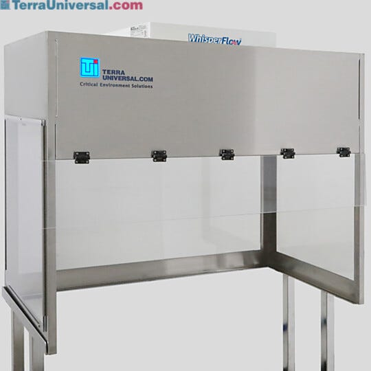 BioSafe® vertical laminar flow hood with polycarbonate panels; Cracks less easily with ~250x impact resistance of glass, 15x impact resistance of acrylic  |  1688-PC-4830 displayed