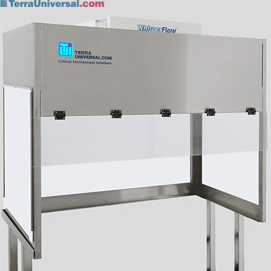 BioSafe® benchtop vertical laminar flow hood with opaque polypropylene panels for excellent chemical resistance; front shield is transparent static-dissipative   |  1688-FM-4830 displayed