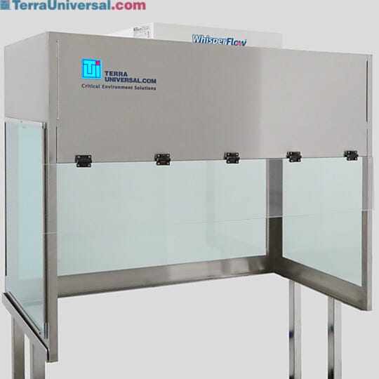 BioSafe® benchtop vertical laminar flow hood with tempered glass panels combines visual clarity with broad chemical resistance  |  1688-TG-4830 displayed
