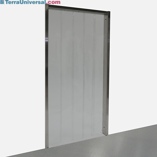 Pre-hung strip curtain door with stainless steel frame and anti-static PVC strip curtains  |  6606-01 displayed