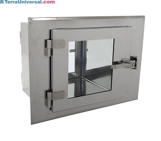 CleanMount® BioSafe® Pass-through mounts flush against cleanroom wall to prevent dust accumulation | 2636-74C displayed