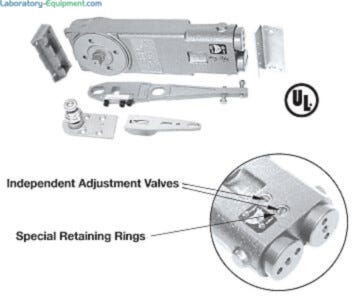Overhead concealed door closer for all-glass cleanroom door; includes 2 valves to adjust closing speed and latch speed; includes bottom pivot set | 6712-81 displayed