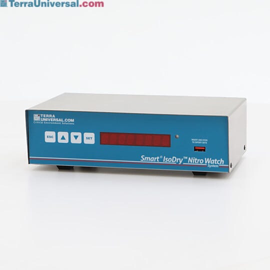 Terra's Smart® IsoDry® Nitro-Watch™ logs data at user specified intervals: RH, temp, door open/close, purge on/off, and sensor removal/attachment