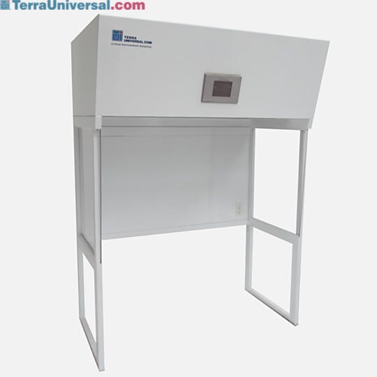 Vertical laminar flow hood provides unidirectional flow of HEPA-filtered air, includes PLC touchscreen control (5-foot model shown)  |  2001-81C displayed