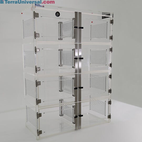 Acrylic ValuLine® Extended Service desiccator cabinet with 8 chambers, 36.75"W x 16"D x 49.25"H  |  3949-36C displayed