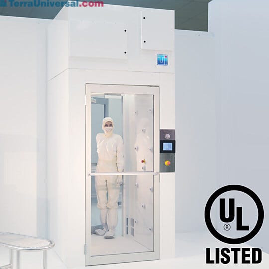 Powder-coated steel, HEPA-filtered Air Shower with interlocking doors and touchscreen control panel | 6010-07A displayed
