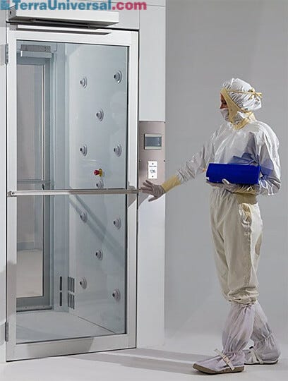 Automatic swing door with motion sensor allows hands-free door operation (shown installed on Air Shower)  |  1999-88-L displayed