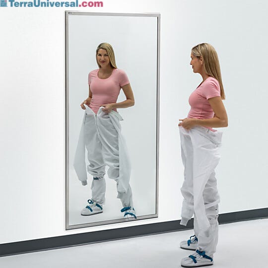 BioSafe® cleanroom mirrors eliminate sharp edges to simplify cleaning. Industrial-grade, copper-free glass insures optimal cleanliness and corrosion protection  |  5252-52B displayed