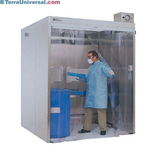 Terra's Powder Containment Room features smooth interior steel panels with radius corners for easy cleaning | 6600-76 displayed