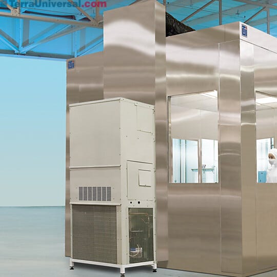 Air conditioning module passes colled air through Vertical Air Return to ducts connected to Fan/Filter Units (FFUs)  |  6704-27 displayed
