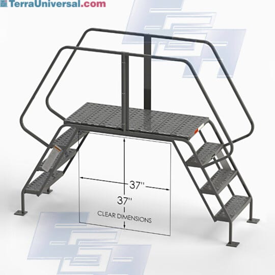 OSHA C003 4-Step Crossover with 24"W perforated EZY Tread, handrails, 37"W x 37"H clearance and a 300 lb. capacity provides a secure walkway for warehouse worke | 2813-81 displayed