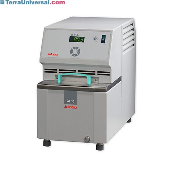 CF30 Cryo-Compact Circulator by Julabo with a -30°C to +150°C temperature range, a 3.5L capacity, RS232 interface, and a 15L/min flow rate for routine applicati  |  2540-04 displayed