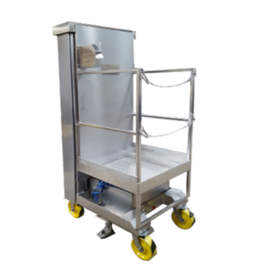 SuperLift's manlift simplifies overhead work in cleanroom environments, reaching a maximum lift height of 108" | 1735-36 displayed