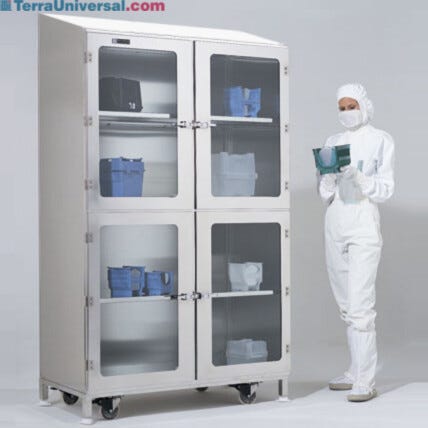 These adjustable-shelf cabinets provide clean, secure storage of wafer boxes and other particle-sensitive work-in-process  |  9600-22A displayed