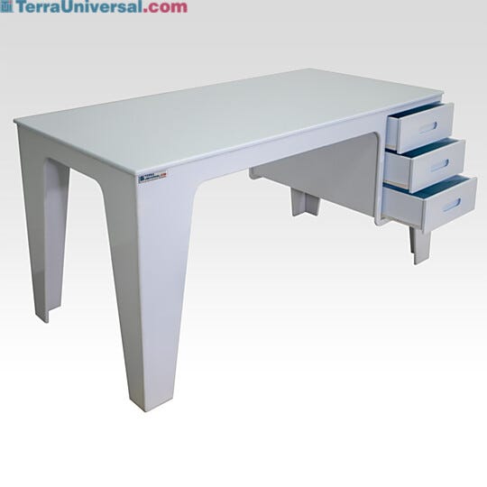 All-polypropylene white work table with 3 integrated left-side drawers | 7018-41 displayed