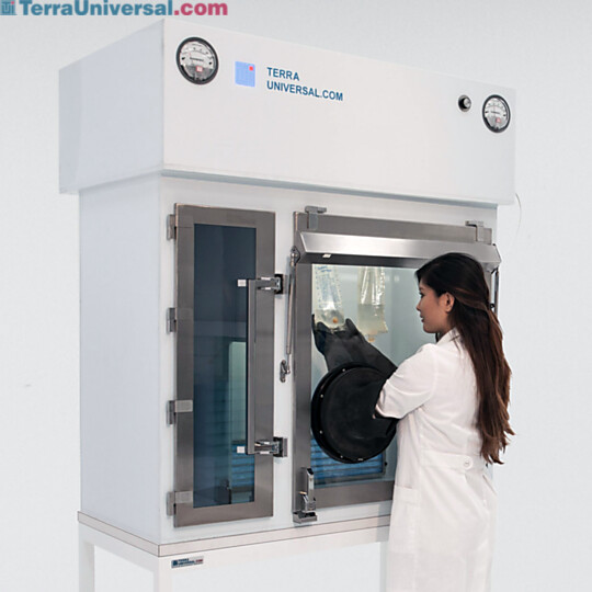 USP 797-compliant BioSafe® Compounding Aseptic Isolators maintain an ISO 5 environment through HEPA filtration of both chambers  |  2900-58B displayed
