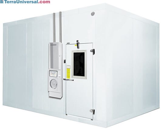 Custom cold room with digital monitoring system and heavy-duty door designed for blood plasma storage and medical specimen preservation.  |  6604-67 displayed