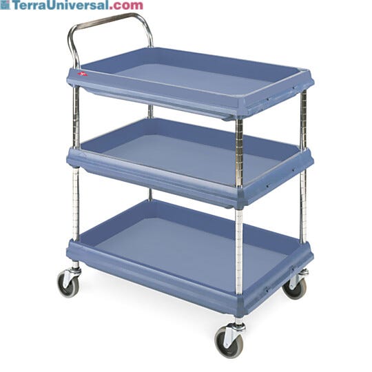 InterMetro deep ledge three shelf antimicrobial cart with adjustable center shelf | 1532-86 displayed