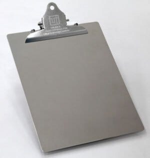 Stainless steel BioSafe Cleanroom Clipboards provide non-shedding, durable, conductive surfaces, ideal for aseptic environments  |  1350-00A-2 displayed