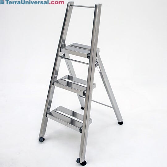 Three step BioSafe heavy duty cleanroom folding step ladder is ideal for repair work or other out-of-reach tasks that could require the use of tools  |  2805-97 displayed