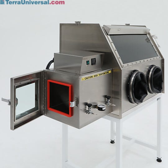 Pass-through oven provides a convenient, fast way to dry or degas parts before transfer into glove box chamber  |  9602-03A displayed