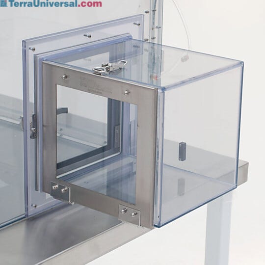 Air locks provide a buffer space that minimizes contamination during parts transfer (static-dissipative PVC model shown) | 3305-39 displayed