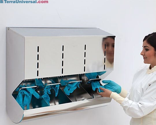 BioSafe® stainless steel glove dispensers allow easy access to loose gloves and supplies; easy-open top for clean, fast restocking  |  4951-33-2 displayed