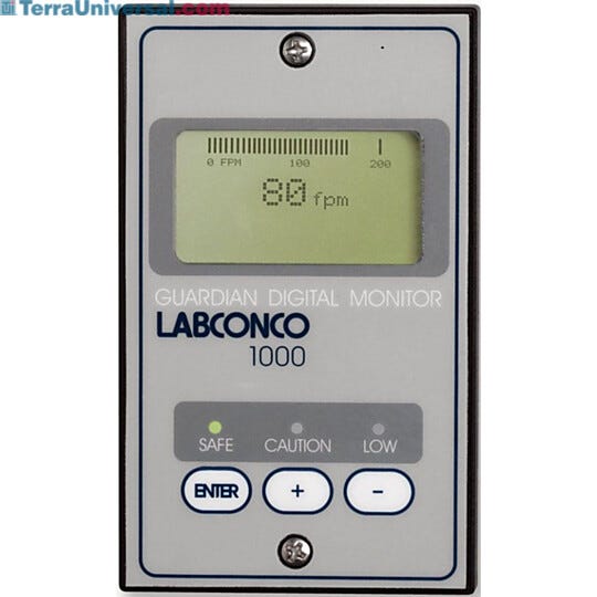 Labconco Guardian 1000 Digital Airflow Monitor with Epoxy-Coated Steel Housing and an LCD display for Protector hoods manufactured from 2002 to 2012 #9743211  |  3646-94 displayed