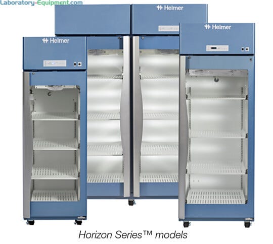 Medical-grade GX Horizon Upright Lab Refrigerators in five capacity sizes include ventilated shelves, casters, controller and OptiCool technology