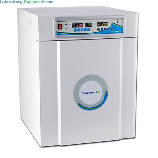 Benchmark Scientific Incu-Shaker Mini CO2 Shaking Incubator with a 47L capacity features a dual beam IR sensor and six side direct heating SS chamber  |  2823-33 displayed