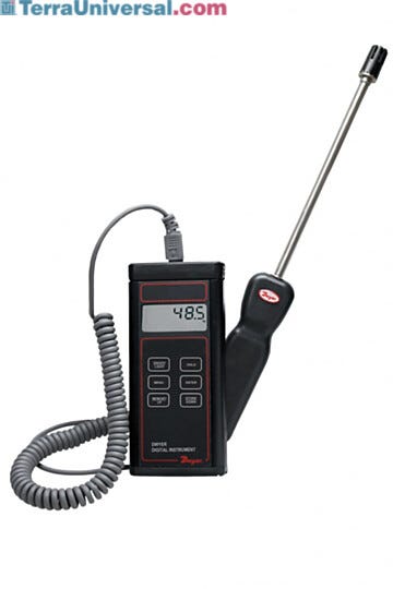 Hand-held Digital Hygrometer, measures % RH from 0-100% and temperature in °F or °C; calculates dew point and wet bulb temperature based on RH and temp readings  |  3643-58 displayed