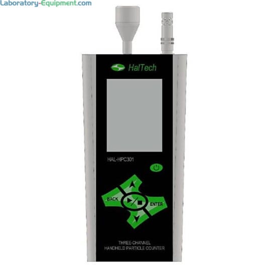HPC301 3-Channel Handheld Laser Air Particle Counter simultaneously measures 3 user-configured particle sizes; accessories sold separately  |  1510-31A displayed