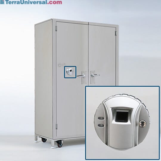 Steel cabinet with fingerprint scanner for secure storage of controlled medications  |  1989-10 displayed
