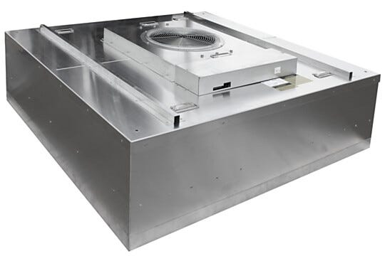 4' x 4' stainless steel fan filter unit with HEPA filter and energy-efficient EC motor for cleanroom applications | 6601-44A-H displayed
