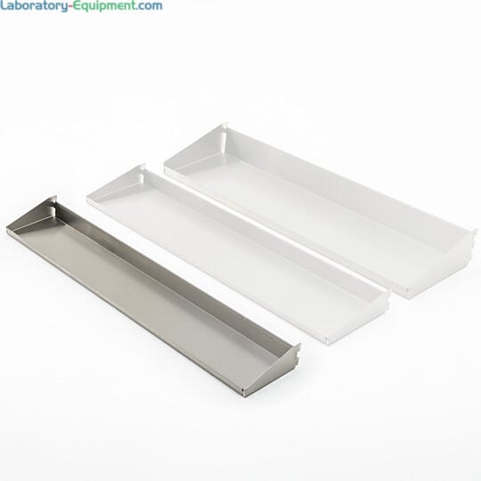 The small shelf used on the Mobile Storage Bin Rack to hold parts-dispensing bins  |  9611-79 displayed