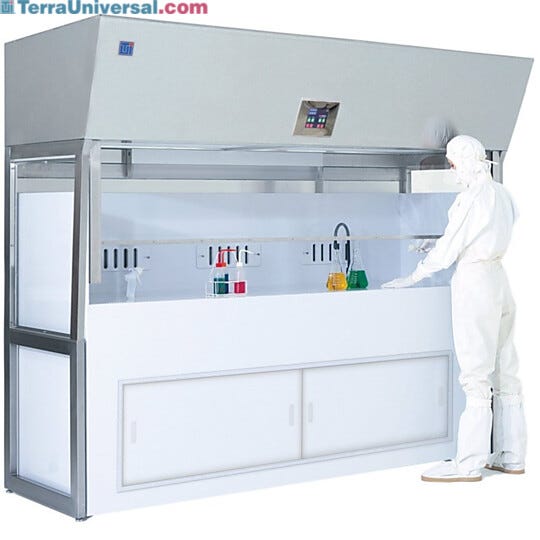 The Standard Modular Wet Cleaning Bench is ideal for isolating bath controls from the processing, which eliminates any chance of contamination  |  2001-07 displayed