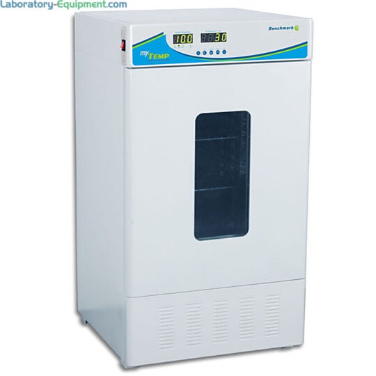myTemp 65HC Heating and Cooling Incubator by Benchmark Scientific has a 2.3 cu. ft. capacity, a powerful compressor and a stainless steel interior | 2828-06 displayed
