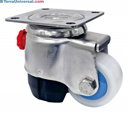 Caster/leveler; swivel, 2", nylon, stainless steel plate, 220 lb. cap, white | 1701-96 displayed