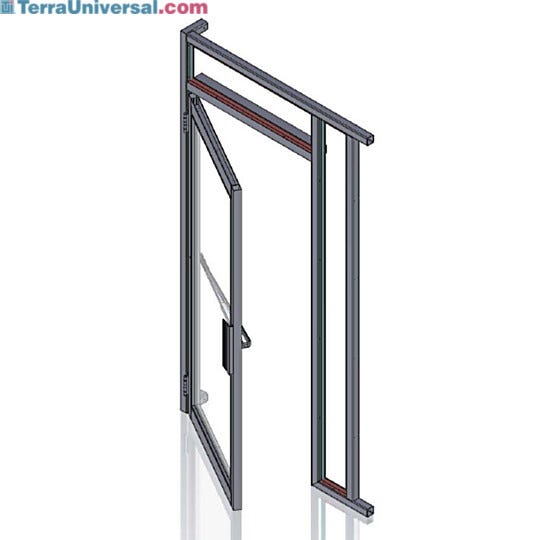 Outward swinging left-handed door assembly; default door configuration for ValuLine® hardwall cleanrooms.  |  6710-14A-R-PC-VL displayed