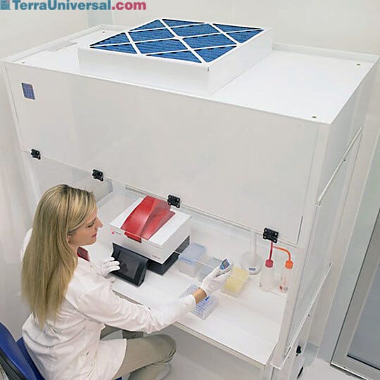 Terra's PCR Workstation features a built-in UV light for decontamination of the hood following DNA- and RNA-processing