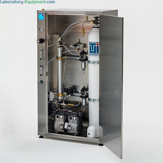 Compact portable N2 generator features prefilters, nitrogen membrane, oil-free compressor, gas cylinder, and pressure booster | 2700-12D-P displayed