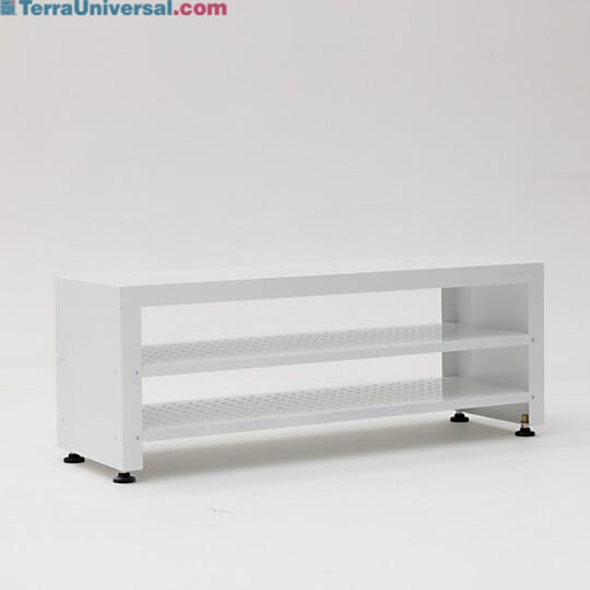 ISO 8 powder-coated steel gowning bench with integrated bootie rack | 1540-25 displayed
