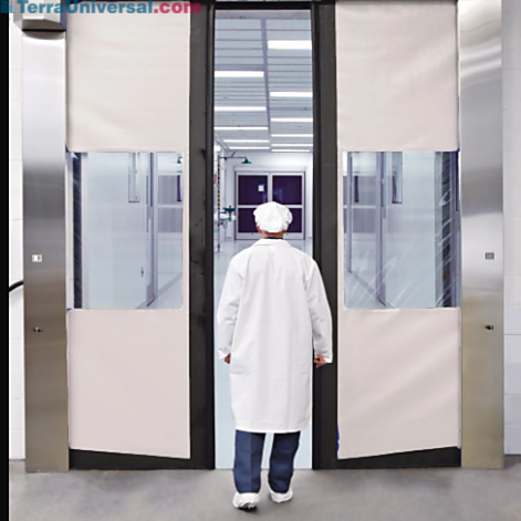 The Rite-Hite ISO-Clean® split door enables rapid, seamless access into controlled cleanroom spaces