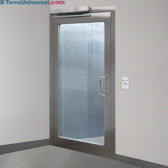 Left hand reverse stainless steel door with full view tempered glass window and automatic opening sensor  |  1999-96-L displayed