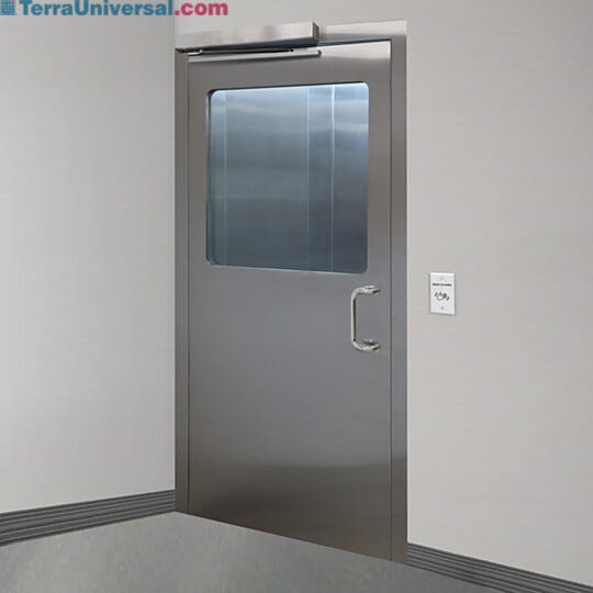 Left hand reverse stainless steel door with full view tempered glass window  |  1999-87A-L displayed