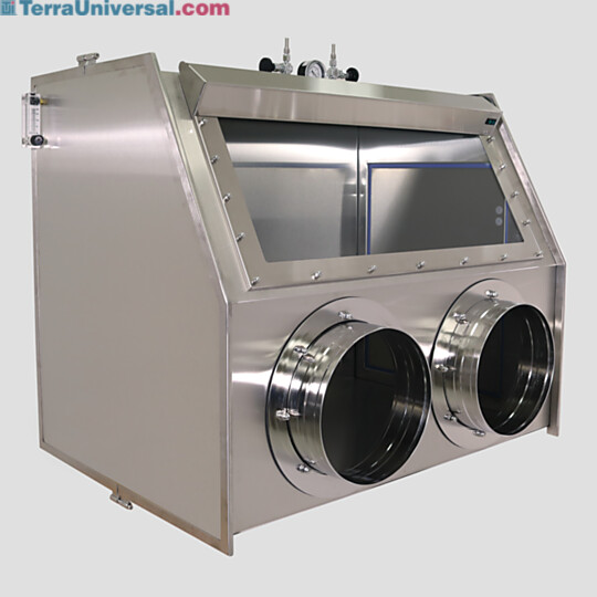 Stainless steel glove box with optional stainless steel glove ports, allows for -5"Hg (<20% vacuum) processing  |  1694-13B displayed