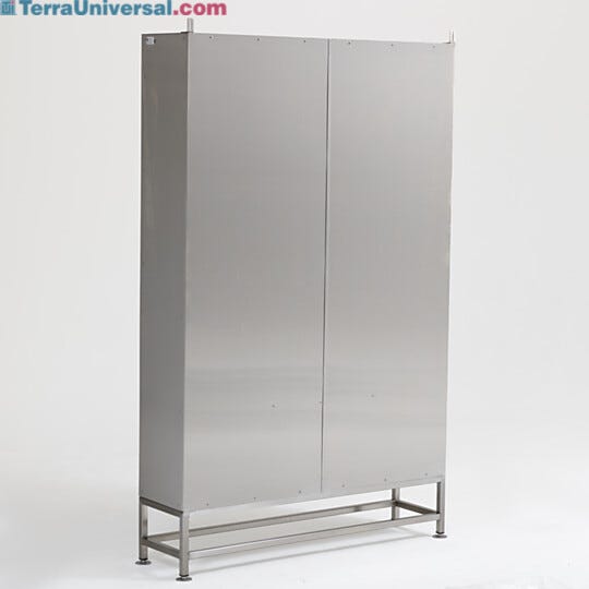 Stainless steel bootie rack backing sheet prevents items from falling out of cubbies | 3055-23-4814 displayed