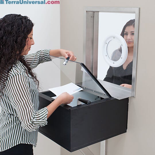 Transaction drawer allows service personnel to transfer large items (shown with optional Talk-Through)